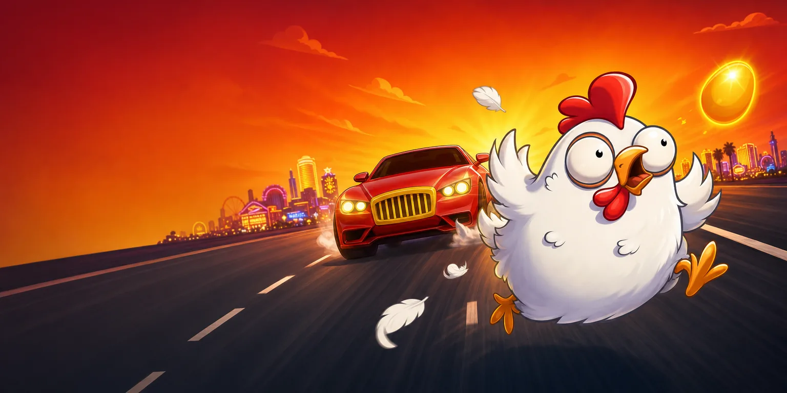 Chicken Rush 2 crash game by BGaming — chicken crossing a busy road with multiplier chips